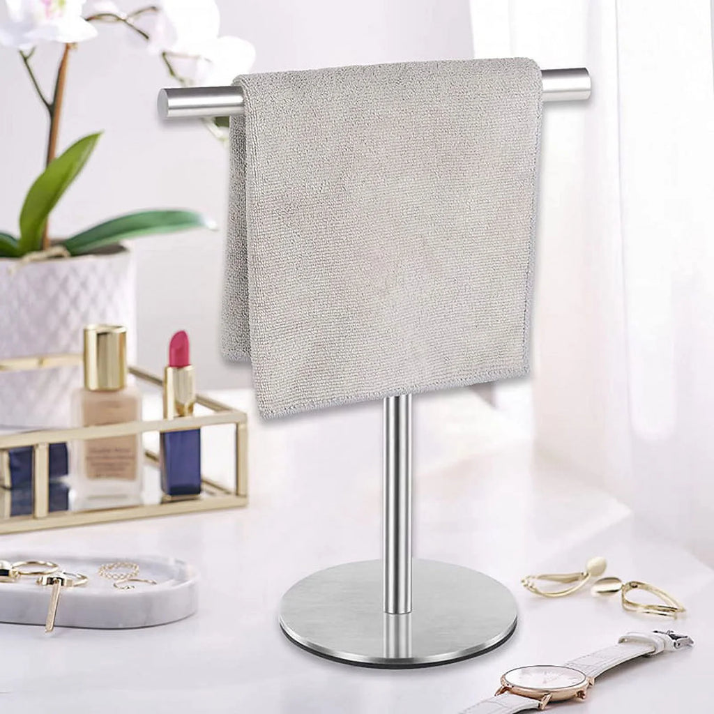Brushed Standing Towel Rack Heavy Duty Base Stainless Steel T-Shaped Hand Towel Stand for Bathroom Kitchen. – Durable Stainless Steel Construction with Functional, Easy-Use Details
