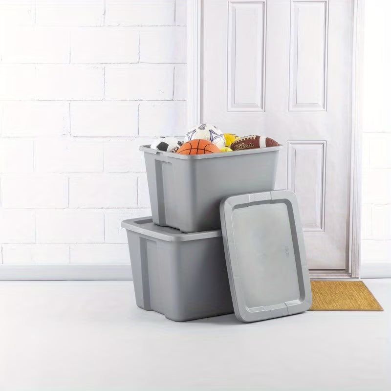 2-Pack 18 Gallon Heavy-Duty Plastic Storage Bins with Snap-On Lids - Durable Stackable Gray Organizers for Home Garage Pantry & Office - Space-Saving Rectangular Design with Reinforced Handles – Stackable Organization with Functional, Easy-Use Details