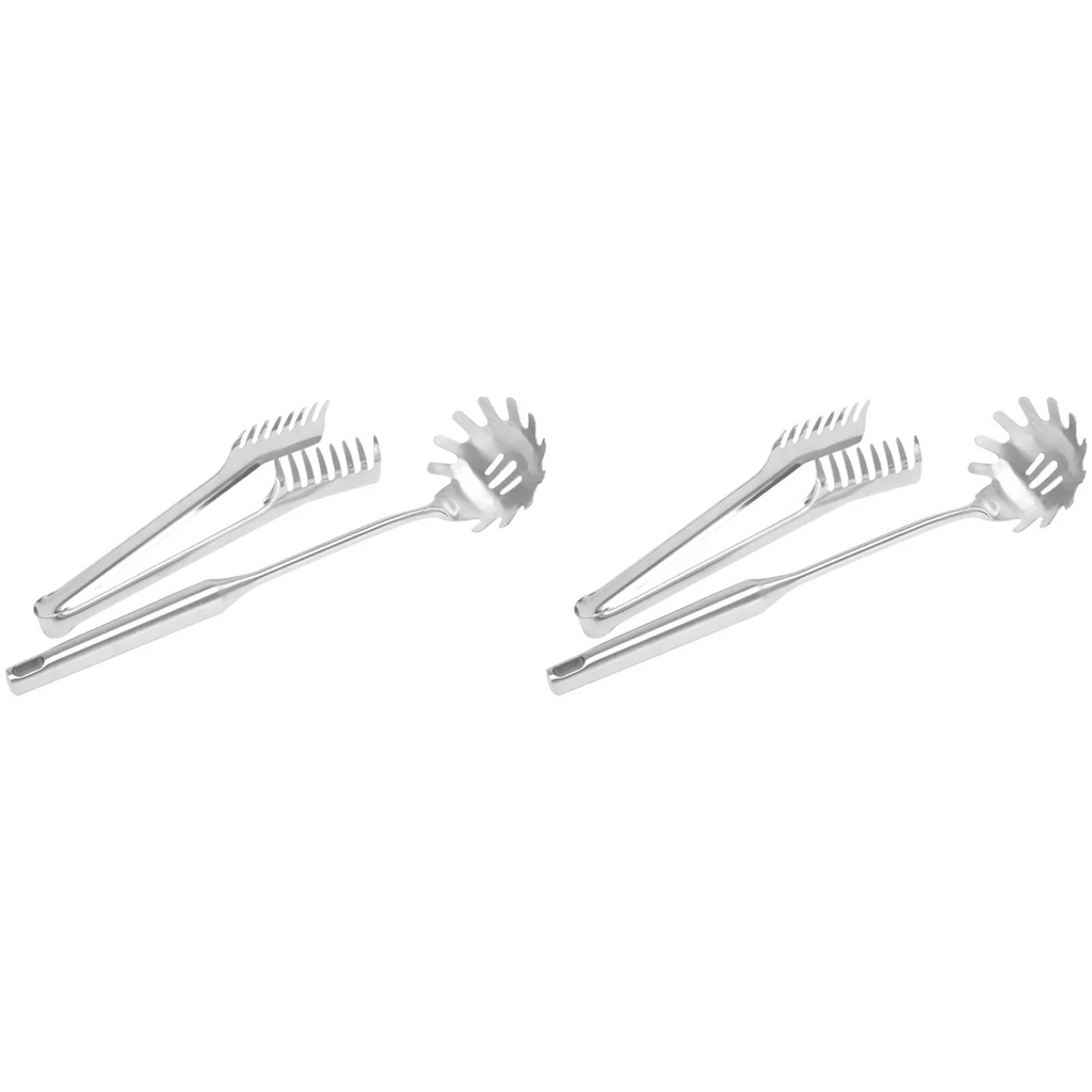 4 Pieces Stainless Steel Spaghetti Server Set Stainless Steel Spaghetti Pasta Tong Pasta Spoon Server Fork,2 x clip 2 x spoon,Silver – Durable Stainless Steel Construction with Functional, Easy-Use Details