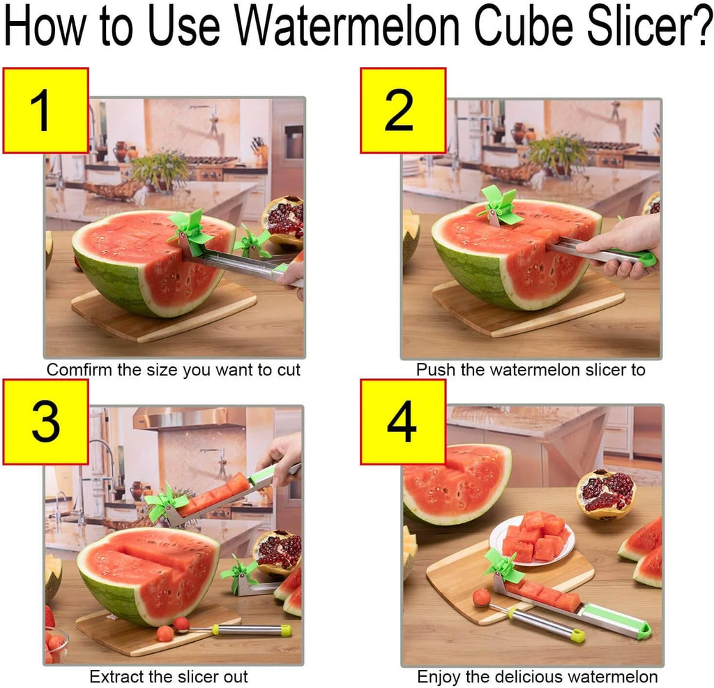Watermelon Windmill Cutter Slicer Stainless Steel Shape Fruit Tools Quickly Cut Tool Kitchen Gadgets with Melon Scoop – Durable Stainless Steel Construction with Functional, Easy-Use Details