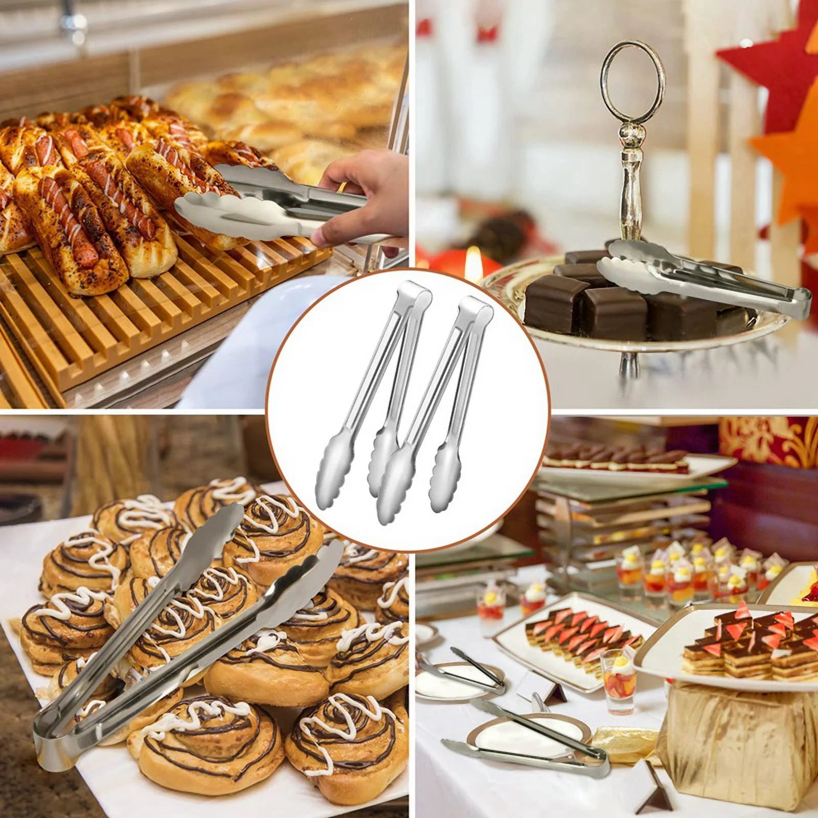 Unbranded 6 Pack Serving Tongs 7 Inch Stainless Steel Food Tongs for Salad Buffet Catering – Durable Stainless Steel Construction with Functional, Easy-Use Details
