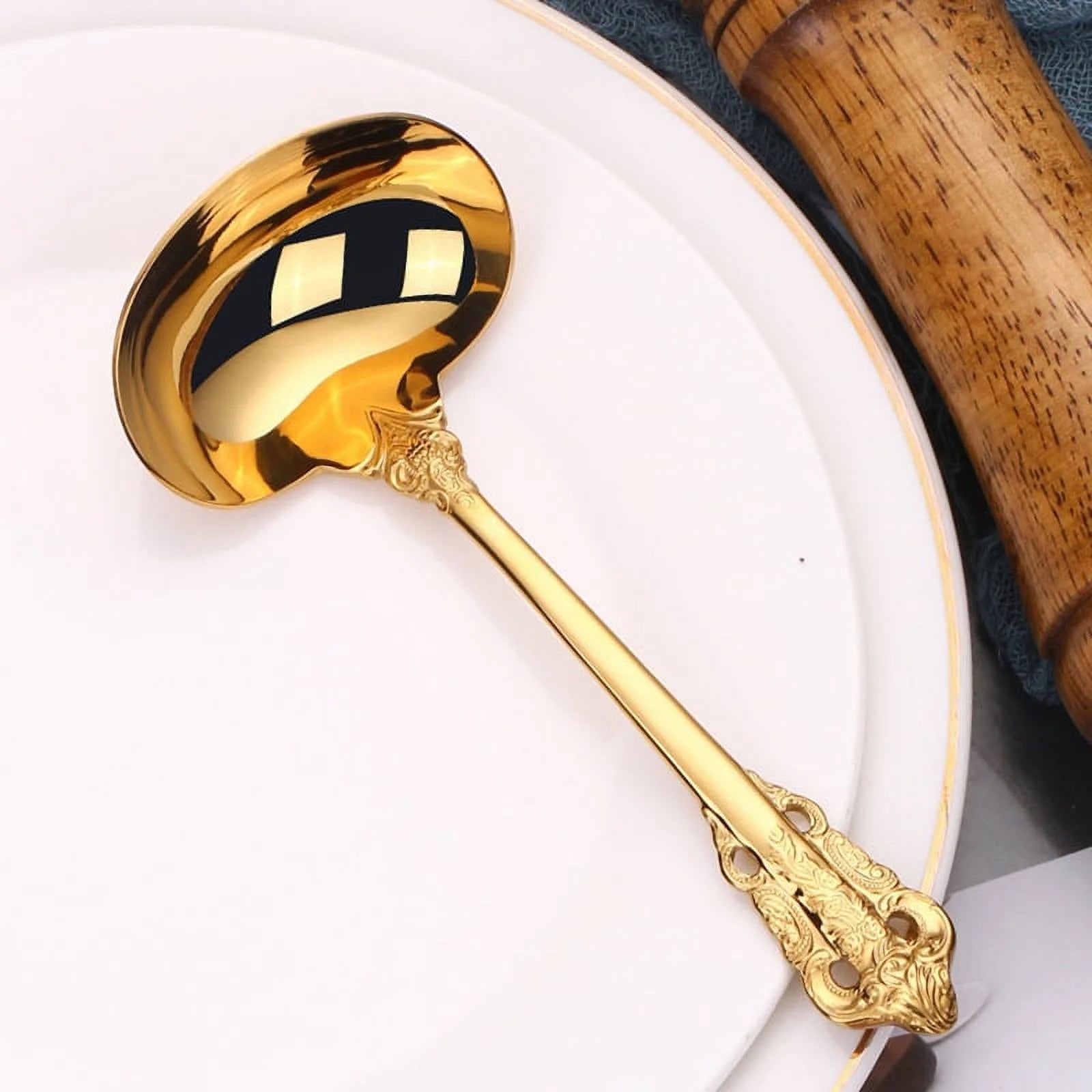 304 Stainless Steel Soup Ladle Cooking Tool Kitchen Gold Plated Spoon – Durable Stainless Steel Construction with Functional, Easy-Use Details