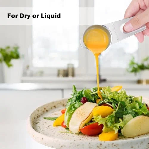 Measuring Cups 7PCS Stainless Steel Measuring Cups with a Storage Bag for Cooking & Baking Dishwasher Suitable – Durable Stainless Steel Construction with Functional, Easy-Use Details
