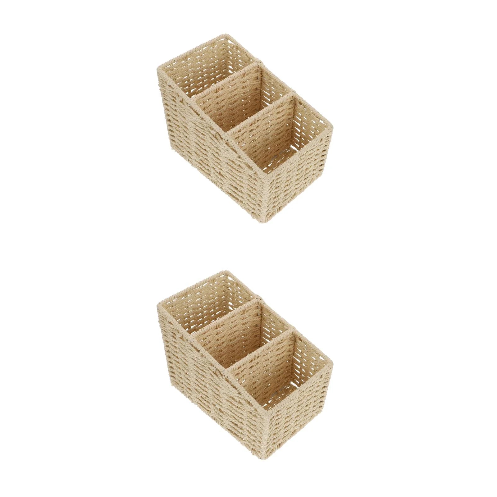 2pcs Woven 3 Compartments Woven Storage Box Bin Makeup Container Cube Organizer Divider for Home Bathroom Bedroom Closet Table Remote Beige – Multiroom Organization Format with Functional, Easy-Use Details
