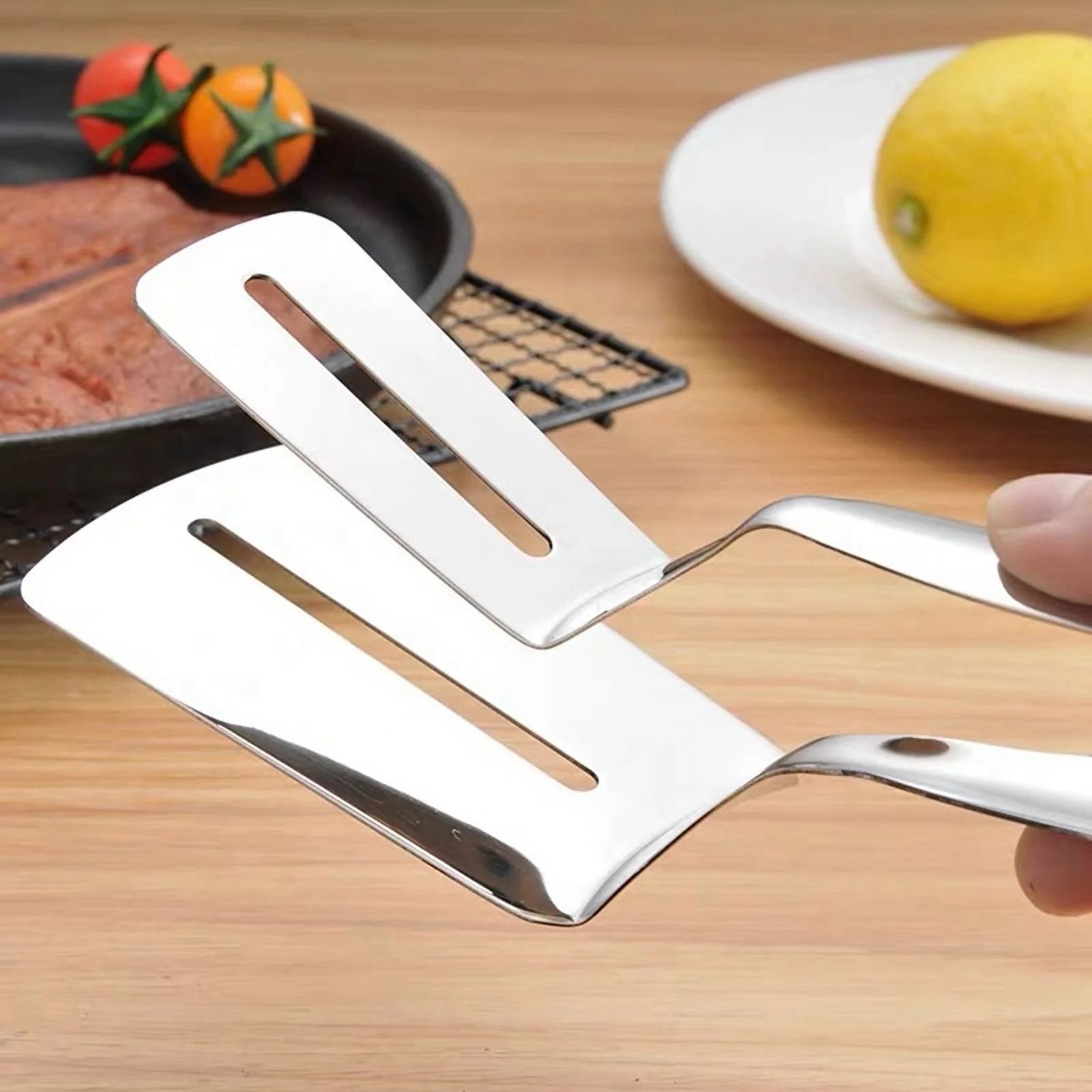 Stainless Steel Double-Sided Shovel Clip Stainless Steel Spatula Kitchen Tongs,Grill Clamp Flipping Spat – Durable Stainless Steel Construction with Functional, Easy-Use Details