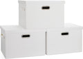 Large 17" 36 Quart Collapsible Stackable Storage Bins with Lids 3 Packs White Linen Fabric Closet Boxes with Lids Storage Cube Baskets Container Organizers for Bedroom Office(17 x12 x11) – Multiroom Organization Format with Functional, Easy-Use Details