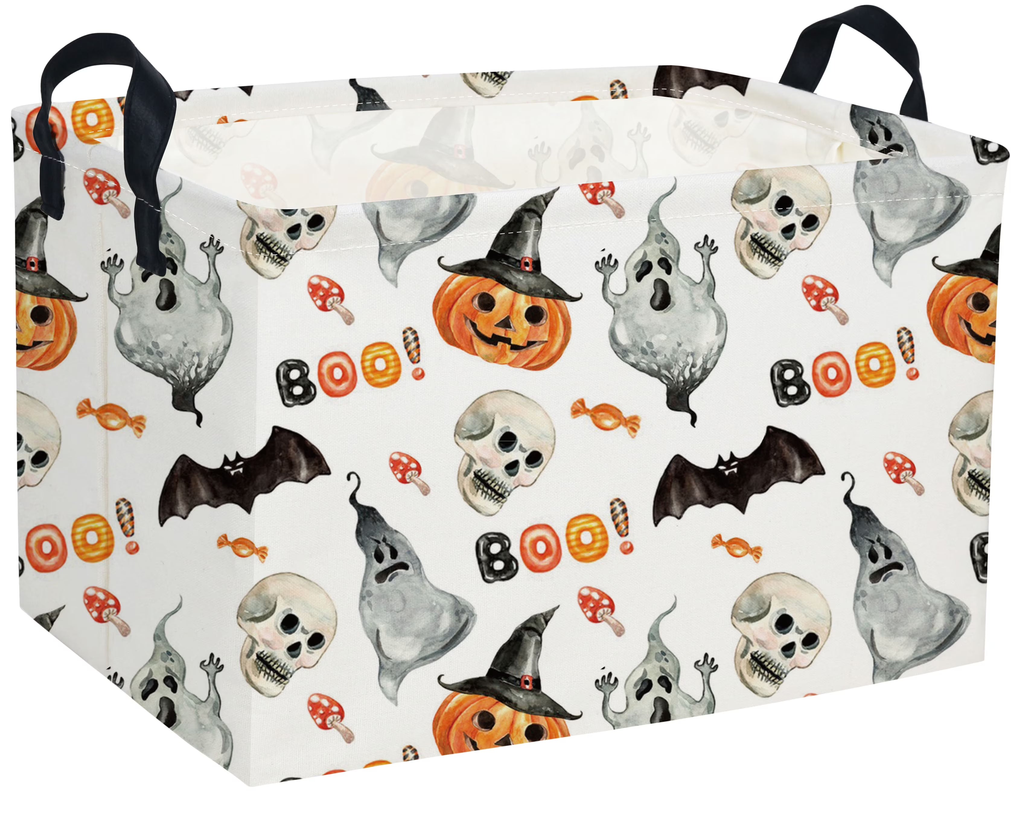 Rectangular Kids Storage Bin Halloween Basket Cartoon Storage Basket with Handles for Organizing Home Kitchen Boys and Girls Toys Bins Shelf Baskets(Watercolor Halloween) – Multiroom Organization Format with Functional, Easy-Use Details