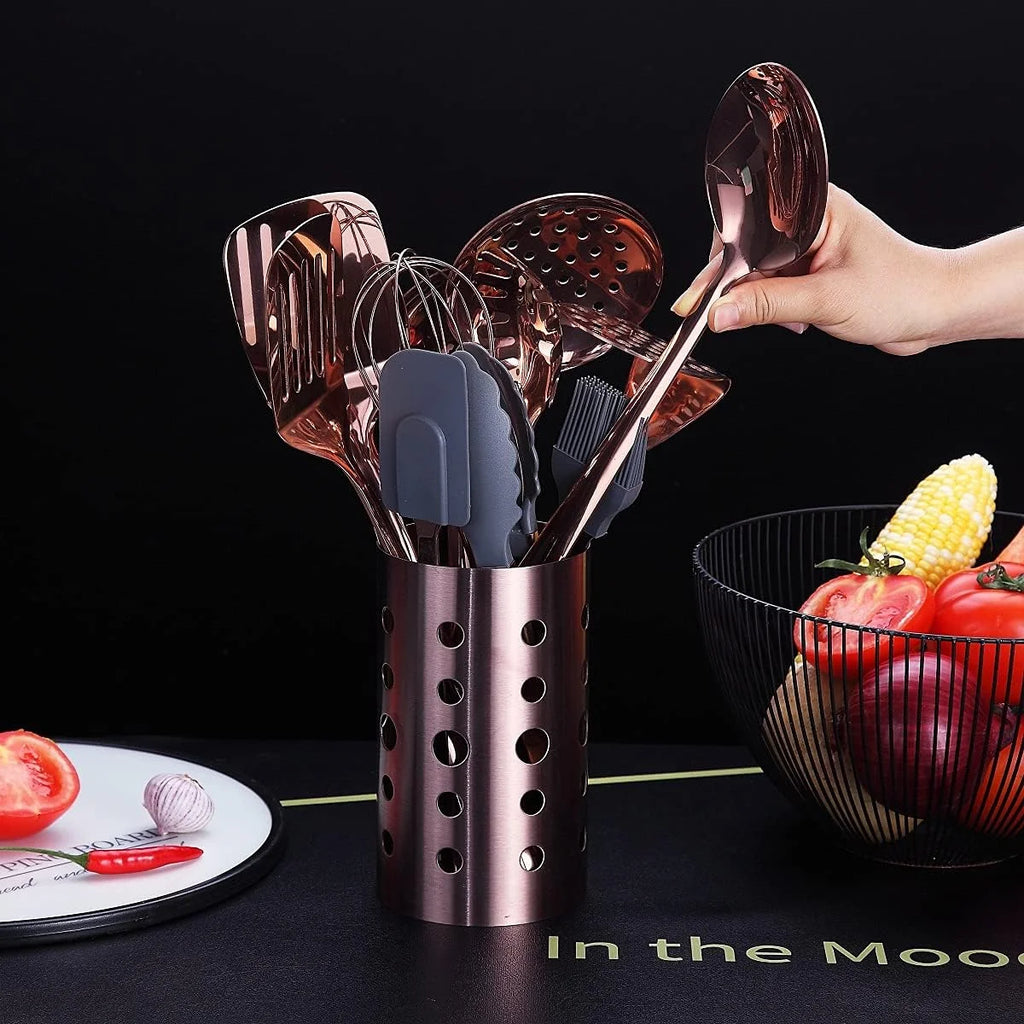 Copper Kitchen Utensils Set,13 Pieces Stainless Steel Cooking Utensils Set with – Durable Stainless Steel Construction with Functional, Easy-Use Details