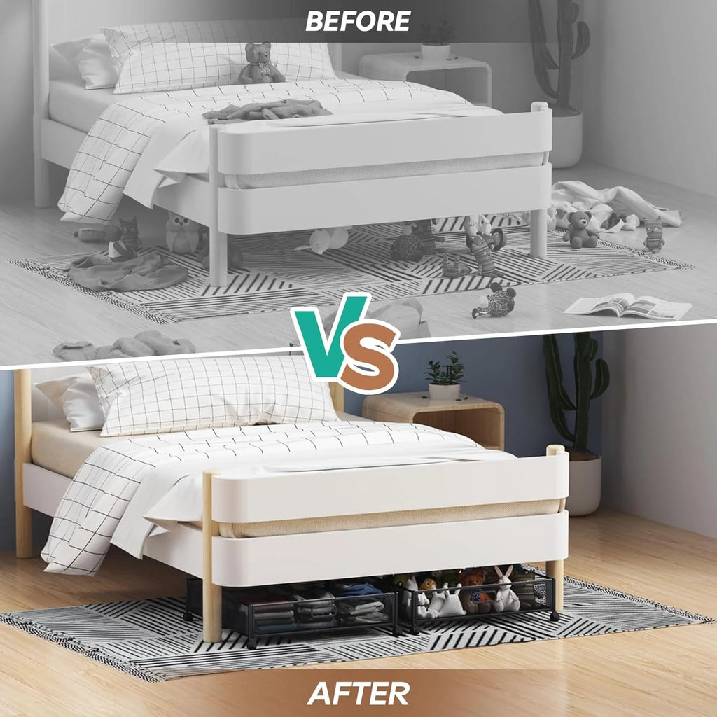 Under Bed Storage Containers with Wheels - Shoe Storage Organizer Drawer Tool-free Assembly Metal Underbed Storage for Bedroom Clothes Shoes Blankets - 2Pack – Everyday Household Format with Functional, Easy-Use Details