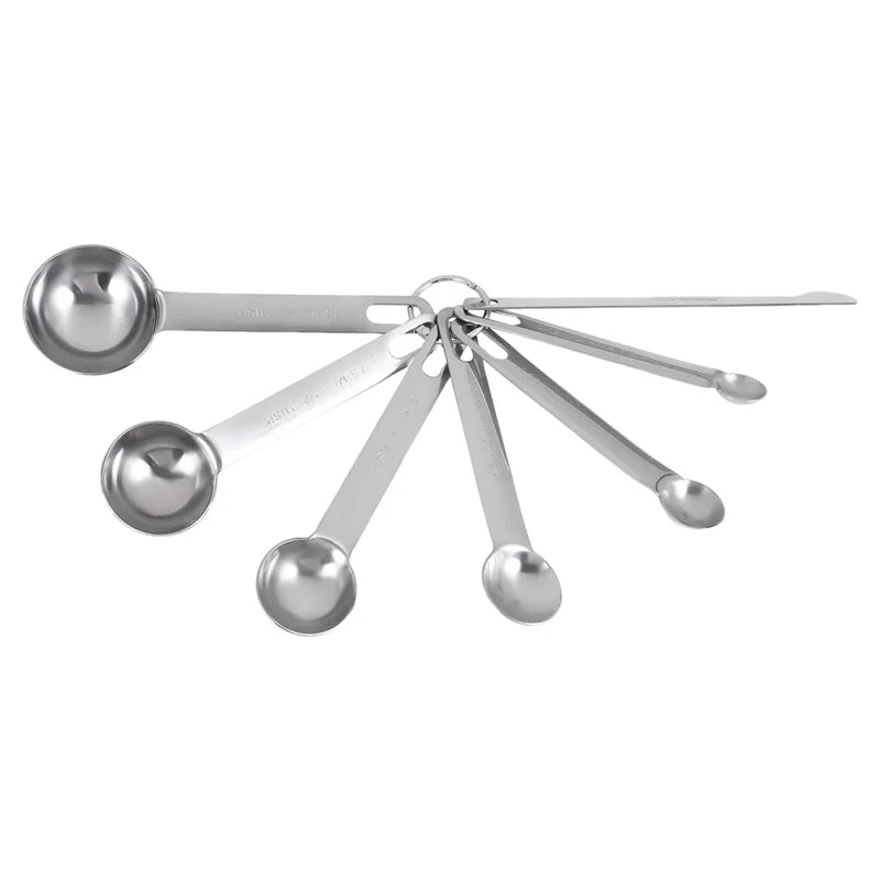 Stainless Steel Measuring Spoons Cups Set Small Tablespoon Teaspoons Set 6 with Bonus C4662 – Durable Stainless Steel Construction with Functional, Easy-Use Details