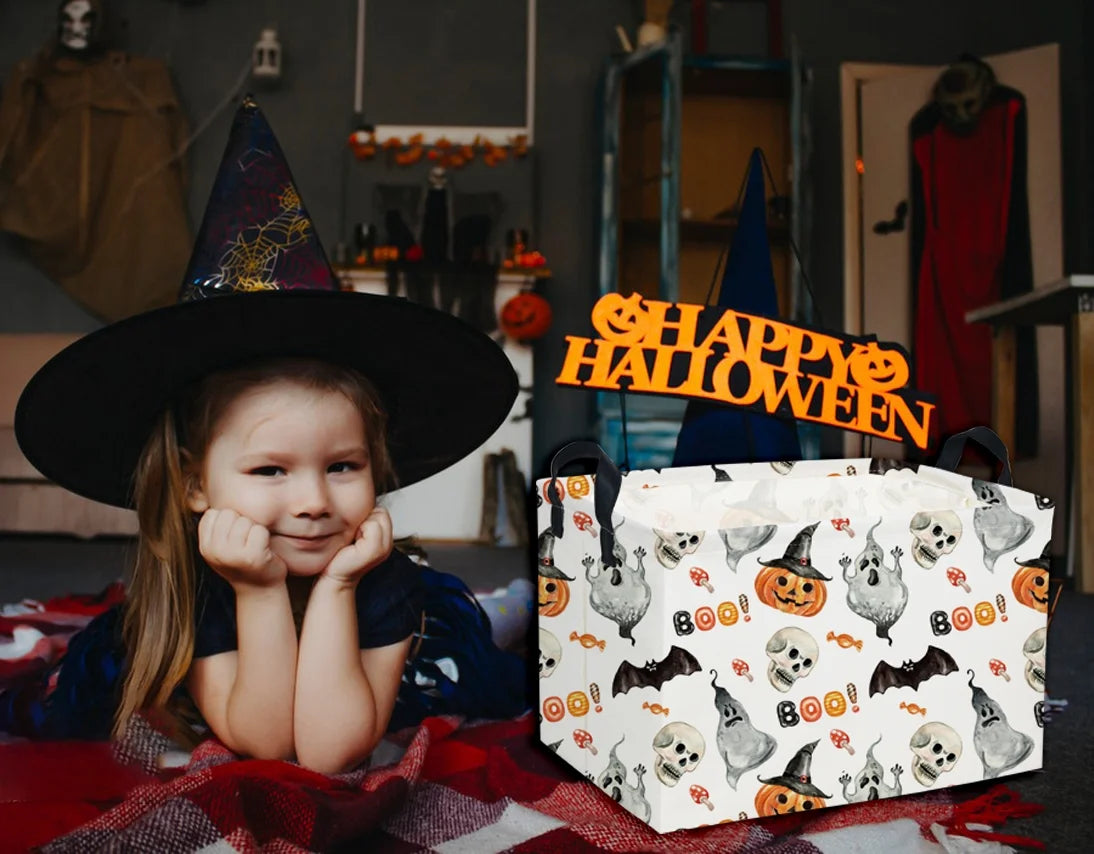 Rectangular Kids Storage Bin Halloween Basket Cartoon Storage Basket with Handles for Organizing Home Kitchen Boys and Girls Toys Bins Shelf Baskets(Watercolor Halloween) – Multiroom Organization Format with Functional, Easy-Use Details