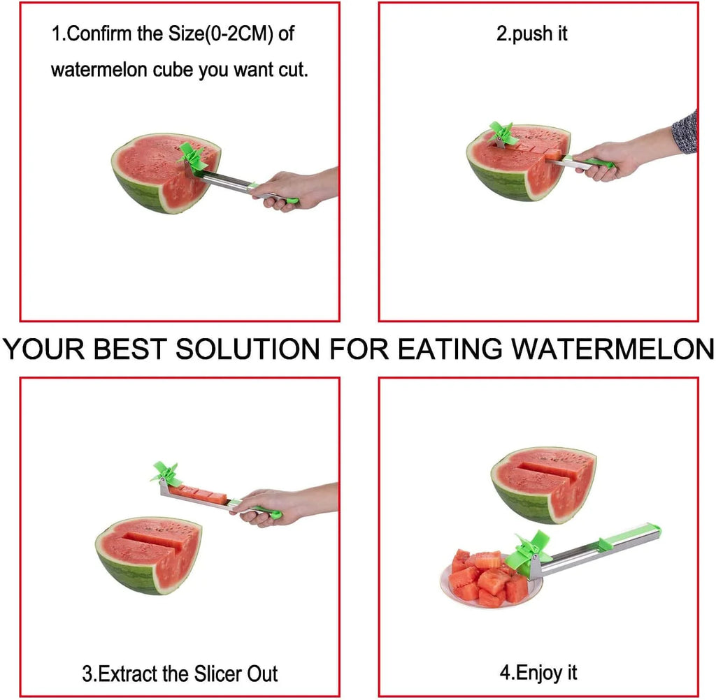 Watermelon Windmill Cutter Slicer Stainless Steel Shape Fruit Tools Quickly Cut Tool Kitchen Gadgets with Melon Scoop – Durable Stainless Steel Construction with Functional, Easy-Use Details