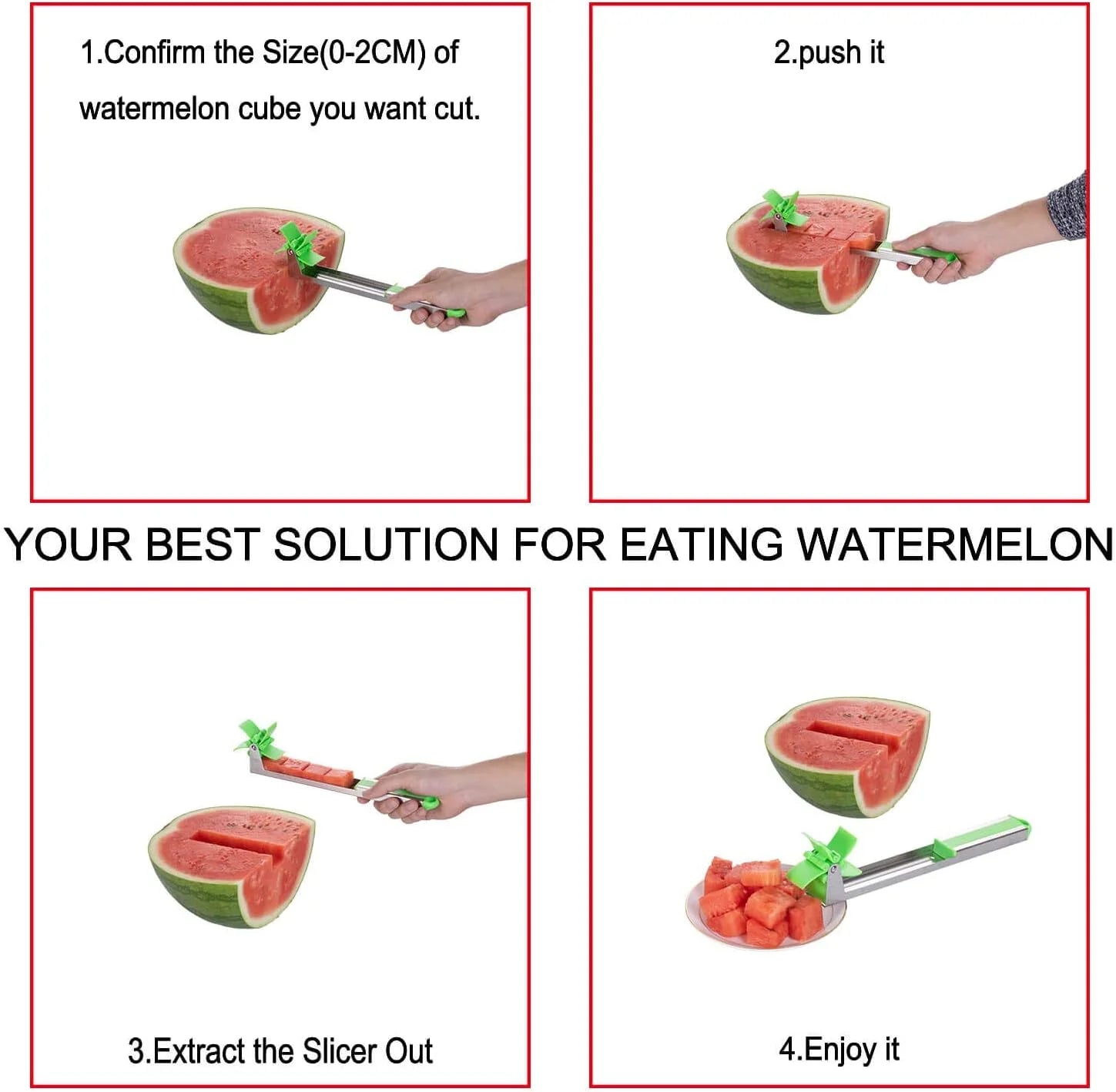 Watermelon Windmill Cutter Slicer Stainless Steel Shape Fruit Tools Quickly Cut Tool Kitchen Gadgets with Melon Scoop – Durable Stainless Steel Construction with Functional, Easy-Use Details