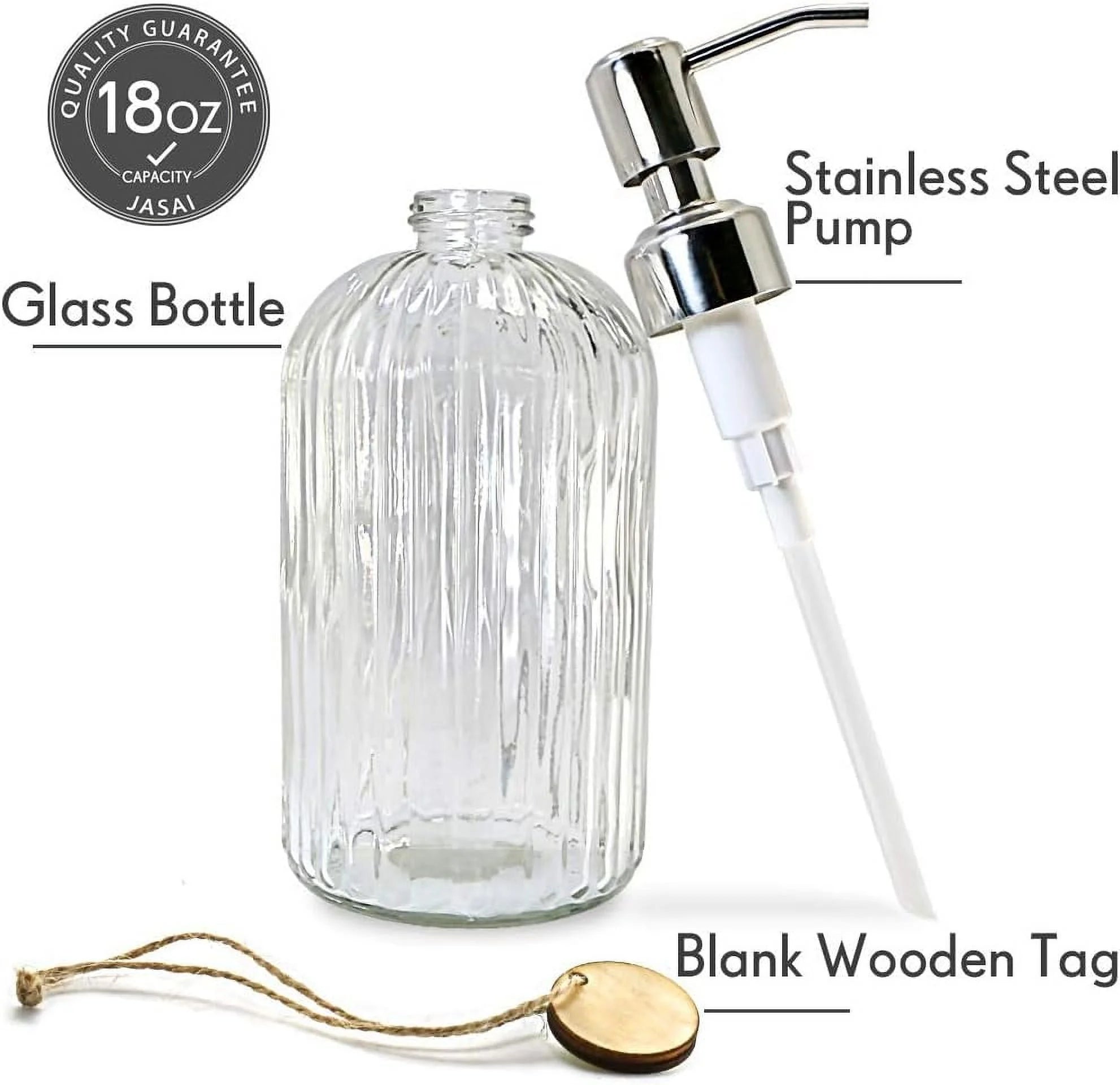 18 Oz Clear Glass Soap Dispenser with Rust-resistant Stainless Steel Pump Refillable Liquid Hand soap Dispenser for Bathroom Well-crafted Kitchen Soap Dispenser – Clear-View Organization with Functional, Easy-Use Details