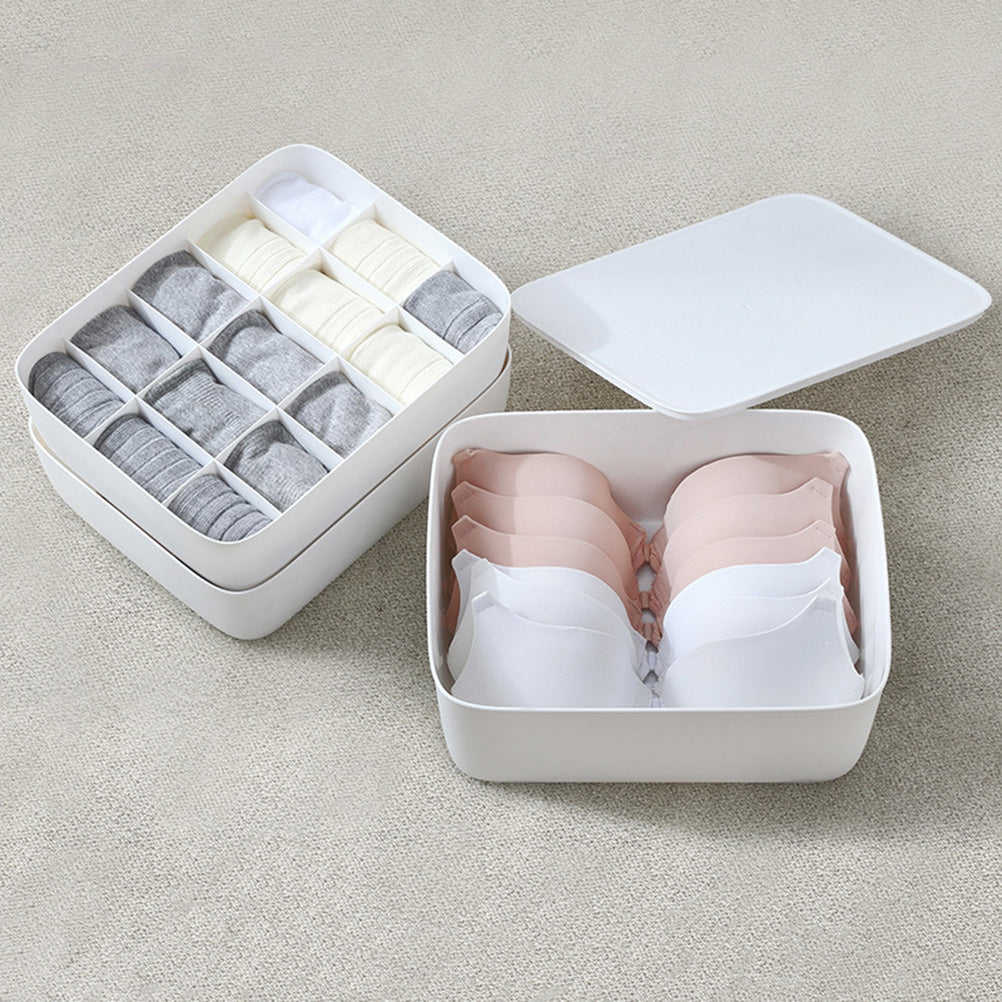 3pcs Underwear Storage Box Plastic Storage Basket Stackable Storage Container with 15-Compartment Divider for Bra Panties Socks(White) – Everyday Household Format with Functional, Easy-Use Details