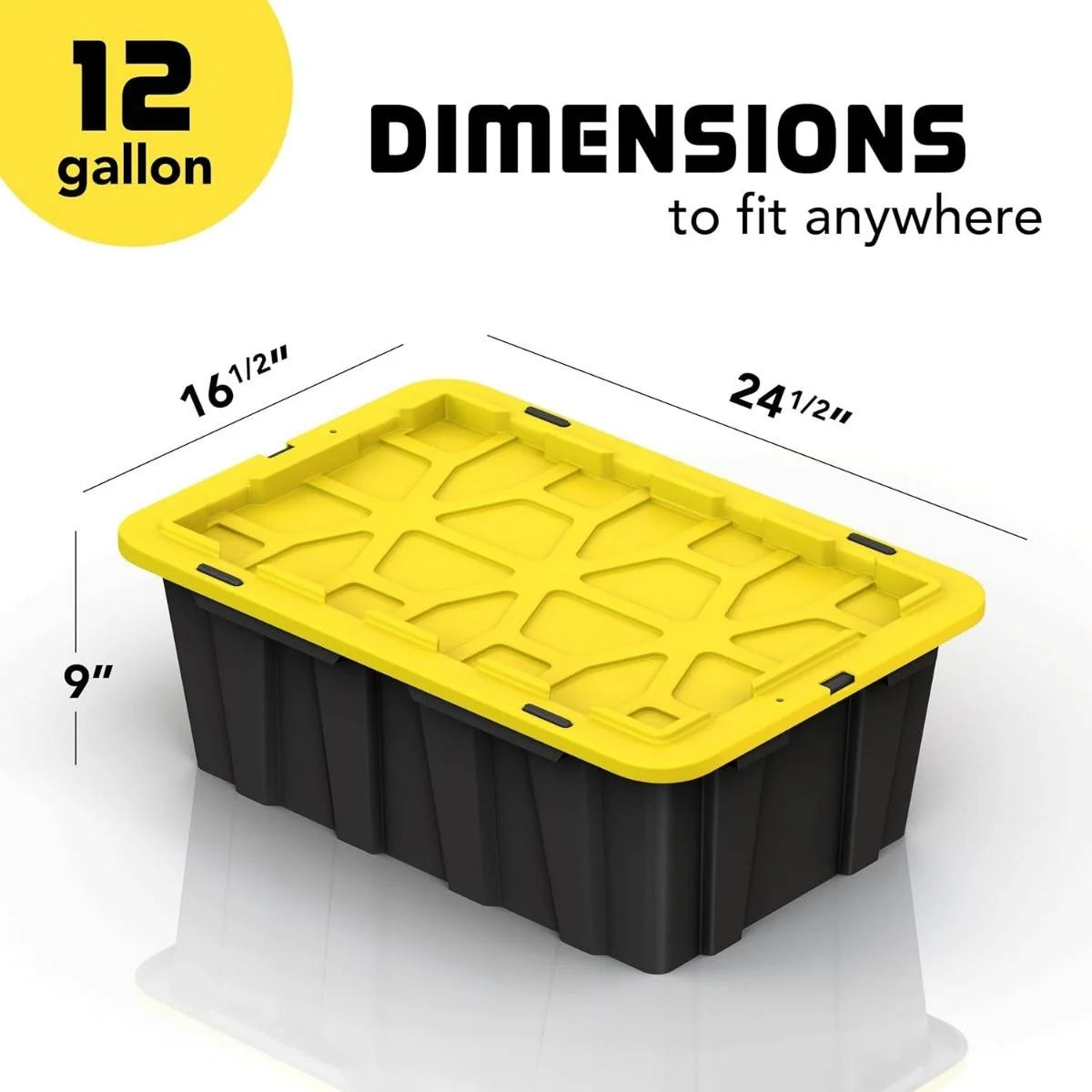 8 PACK of Medium 12 Gallon Plastic Storage Bin Tote Organizing Container with Ultra Durable Secure Latching Lids Stackable Extra Strength Clear with Built in Handle - Black and Yellow – Stackable Organization with Functional, Easy-Use Details