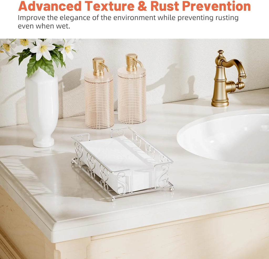 Napkin Holder & Guest Towel Tray - Stainless Steel Disposable Paper Towel Dispenser for Bathroom Table Kitchen Countertop Dinner Table Vanity – Durable Stainless Steel Construction with Functional, Easy-Use Details