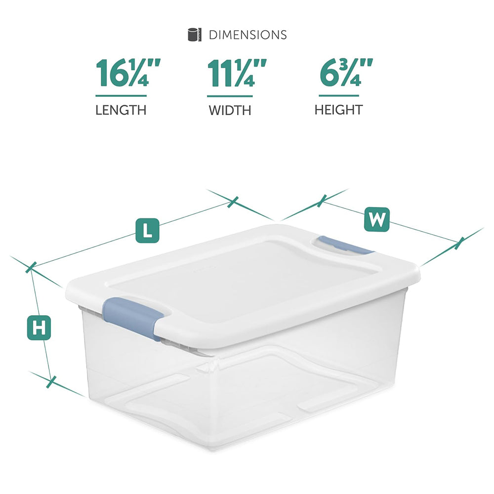 15 Qt Latching Storage Box Stackable Bin with Latch Lid Plastic Container to Organize Closet Shelf Clear with White Lid 12-Pack – Everyday Household Format with Functional, Easy-Use Details