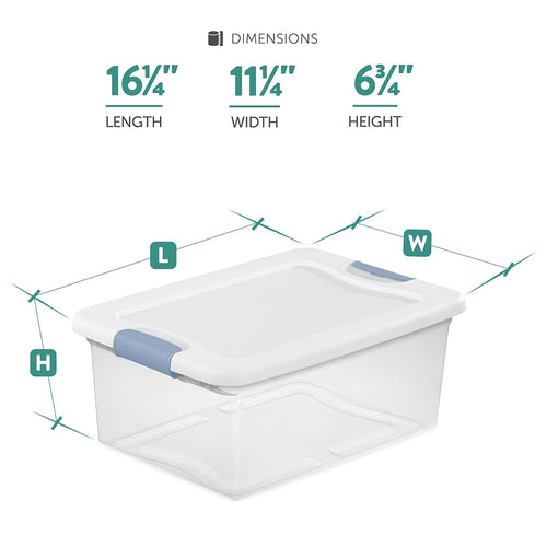 15 Qt Latching Storage Box Stackable Bin with Latch Lid Plastic Container to Organize Closet Shelf Clear with White Lid 12-Pack – Everyday Household Format with Functional, Easy-Use Details