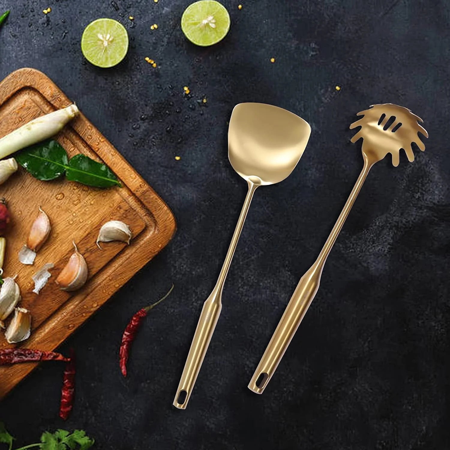 7pcs/ Set Gold Cooking Utensils Suitable for everyday use Kitchen Tool with Holder Stainless Steel – Durable Stainless Steel Construction with Functional, Easy-Use Details