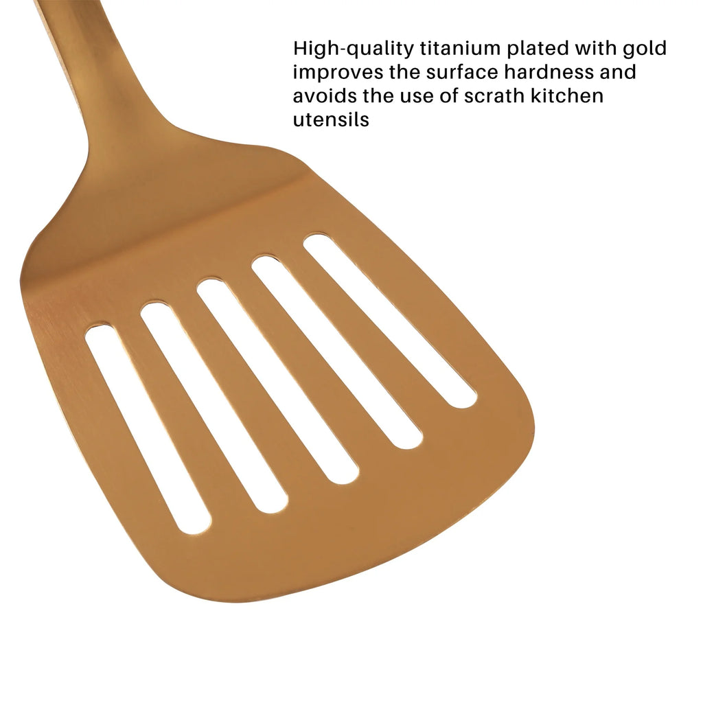 Stainless Steel Kitchen Utensils 5-Piece Cooking Trowel Set Tool Gold – Durable Stainless Steel Construction with Functional, Easy-Use Details