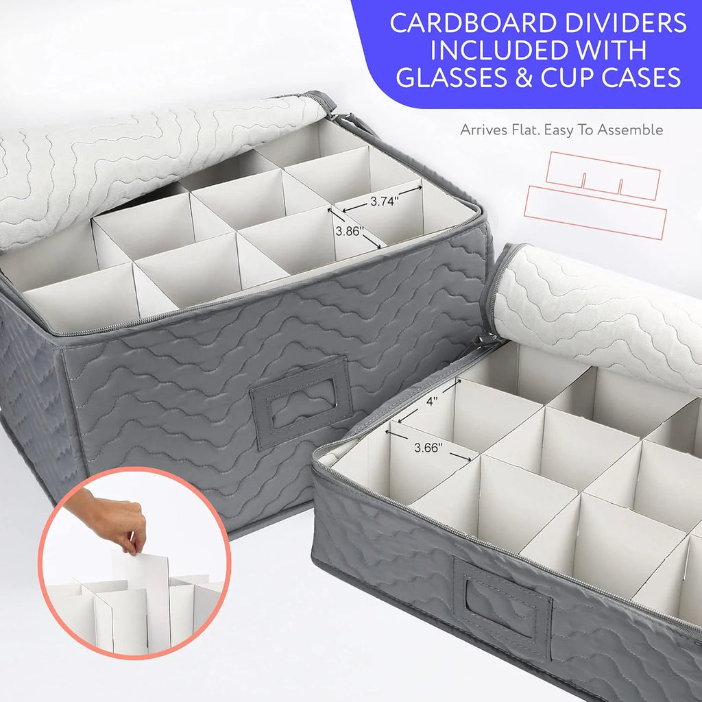 China Storage Containers - Quilted 6-Piece Set Storage Box- Stores Chinaware Stemware Dinnerware Dish Storage Service for 12 48 Pcs Felt Protectors Cardboard Dividers Included – Convenient Multi-Piece Set with Functional, Easy-Use Details