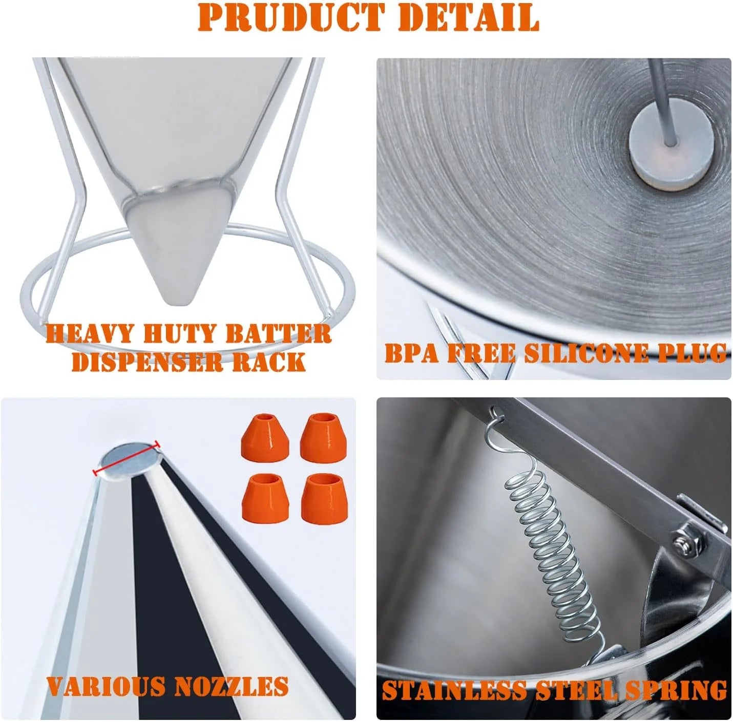 Stainless Steel Pancake Batter Dispenser with Squeeze Handle Kitchen Funnel Tools Pancake Dispenser for Pancakes Cupcakes Takoyaki and Baked Goods – Convenient Carry Handles with Functional, Easy-Use Details