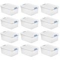 15 Qt Latching Storage Box Stackable Bin with Latch Lid Plastic Container to Organize Closet Shelf Clear with White Lid 12-Pack – Everyday Household Format with Functional, Easy-Use Details