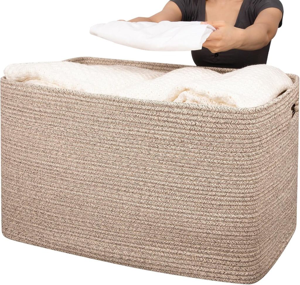 118L XXXLarge Cotton Rope Storage Basket Oversized Blanket Basket Used for Organizing Dirty Clothes in Living Room Bedroom Nursery Dog Toy Storage Bins 25" x 17" x 16",Grey – Practical Home Organization with Functional, Easy-Use Details