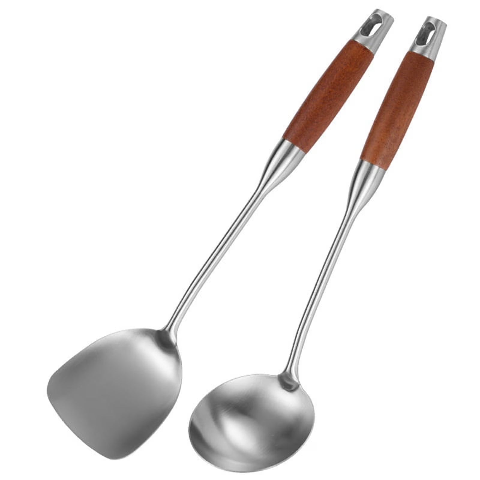 Stainless Steel for Carbon Steel Stainless Steel Wok Metal Wok Tools Set Wooden Handle Soup Ladle – Convenient Carry Handles with Functional, Easy-Use Details