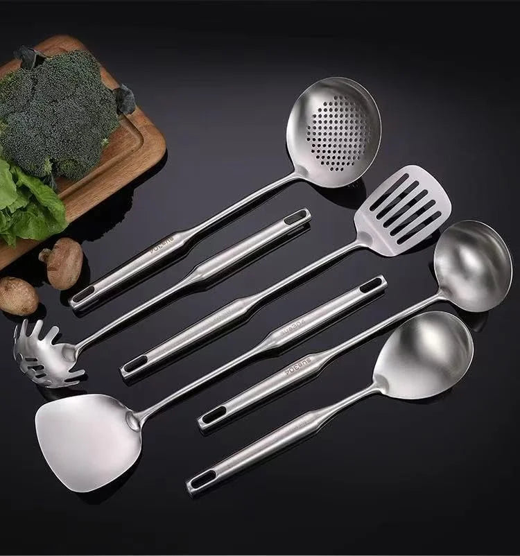 Well-crafted 7-Piece Gold Kitchen Utensil Set with Stand Stainless Steel Cooking Tools- Dishwasher Suitable Ladle Spoon Spatula Pasta Fork Luxury Brass Kitchen Accessories for Home – Durable Stainless Steel Construction with Functional, Easy-Use Details