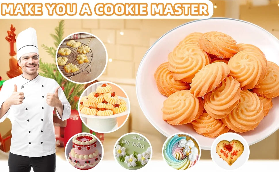 Stainless Steel Cookies Press Cookies Press for Baking,Cookie Press Gun Kit with 13 Cookie Discs and 8 Piping Tips for DIY cake Maker Decorating Baking Supplies – Durable Stainless Steel Construction with Functional, Easy-Use Details