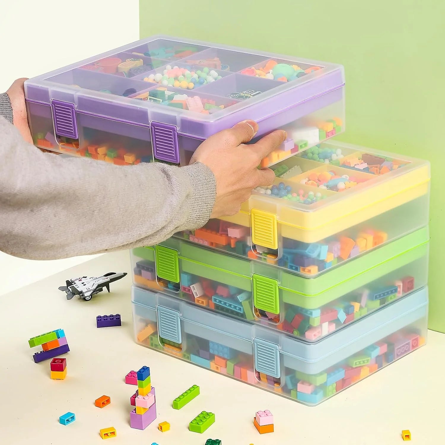 Douorgan Toy Storage Organizer for Lego Stackable Organizer Bins Portable Organizer Containers Storage Box Plastic Case for Bead Bracelet Making DIY Jewelry Nail Charms (Blue) – Stackable Organization with Functional, Easy-Use Details