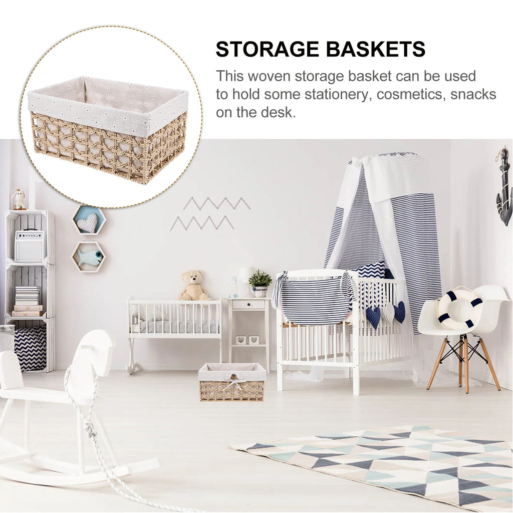 Rustic Storage Bins Grass Basket Cube Boxes with Lids Fabric Toy Sundries – Everyday Household Format with Functional, Easy-Use Details