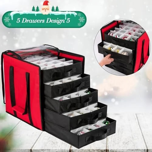 Christmas Ornament Storage Containers -Holds Up to 100 Holiday Ornaments with 5 Removable Trays Large Storage Box with Clear Covered Top & Sturdy Handles – Clear-View Organization with Functional, Easy-Use Details