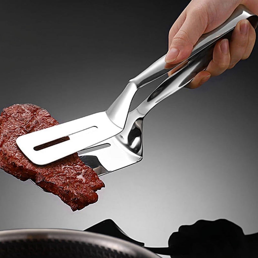 Stainless Steel Double-Sided Shovel Clip Stainless Steel Spatula Kitchen Tongs,Grill Clamp Flipping Spat – Durable Stainless Steel Construction with Functional, Easy-Use Details