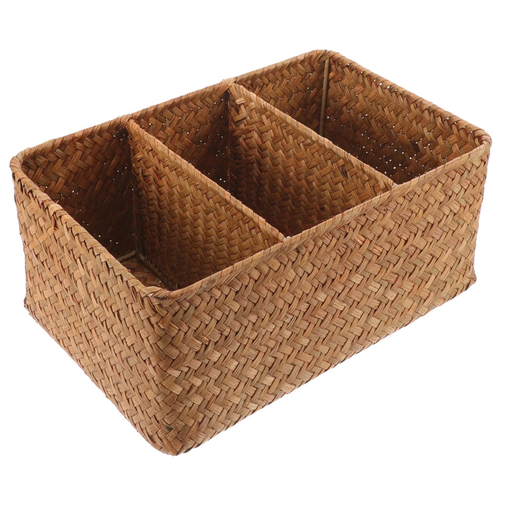 Straw Desktop Storage Box Pantry Basket Bins Hamper for Shelves with Lid Chocolate – Secure Lid Design with Functional, Easy-Use Details