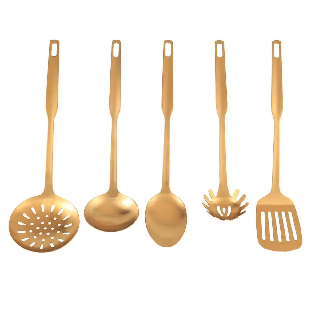 Stainless Steel Kitchen Utensils 5-Piece Cooking Trowel Set Tool Gold – Durable Stainless Steel Construction with Functional, Easy-Use Details