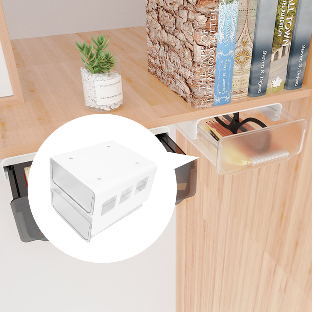 Double Storage Box Desktop Boxes Bins Table Shelf Office White – Everyday Household Format with Functional, Easy-Use Details