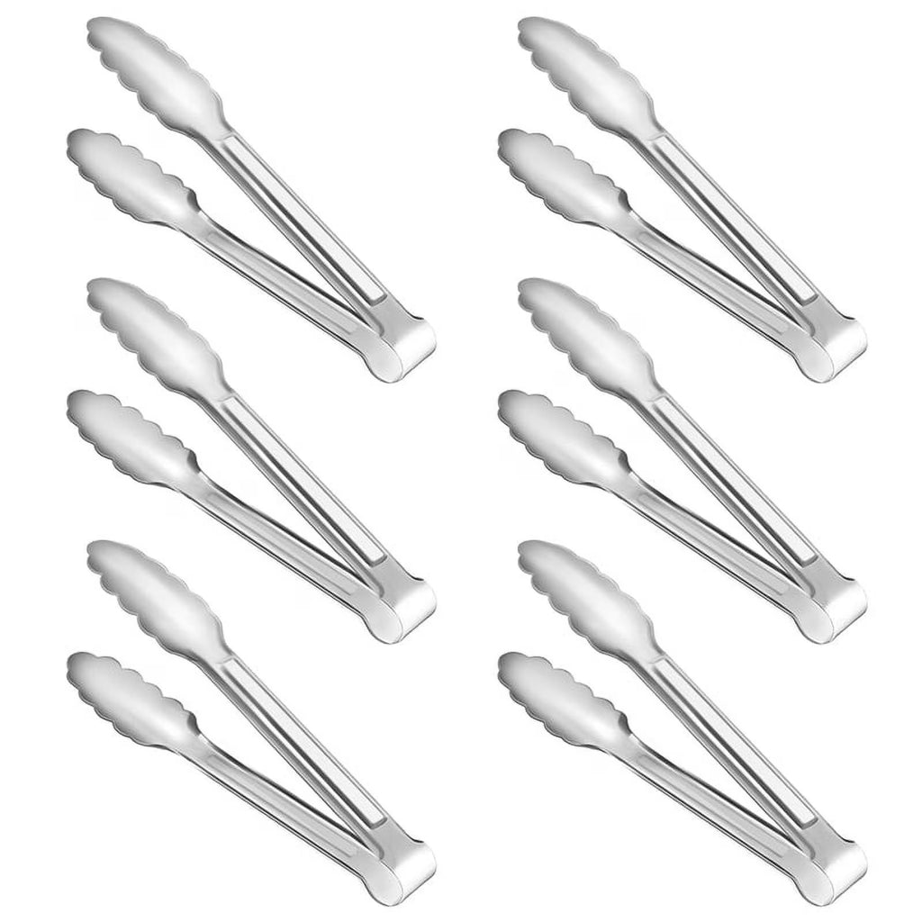 Unbranded 6 Pack Serving Tongs 7 Inch Stainless Steel Food Tongs for Salad Buffet Catering – Durable Stainless Steel Construction with Functional, Easy-Use Details