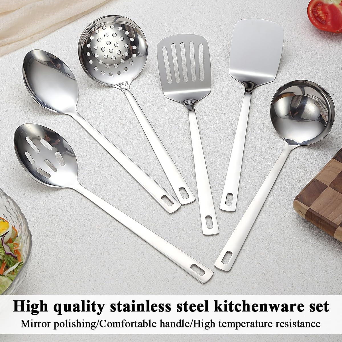 Gold Kitchen Utensils Set 6pcs Titanium Plating Stainless Steel Cooking Utensils Set Heavy Duty Kitchen Tools Spatulas Set Home Essentials Kitchen Gadgets Accessories – Durable Stainless Steel Construction with Functional, Easy-Use Details