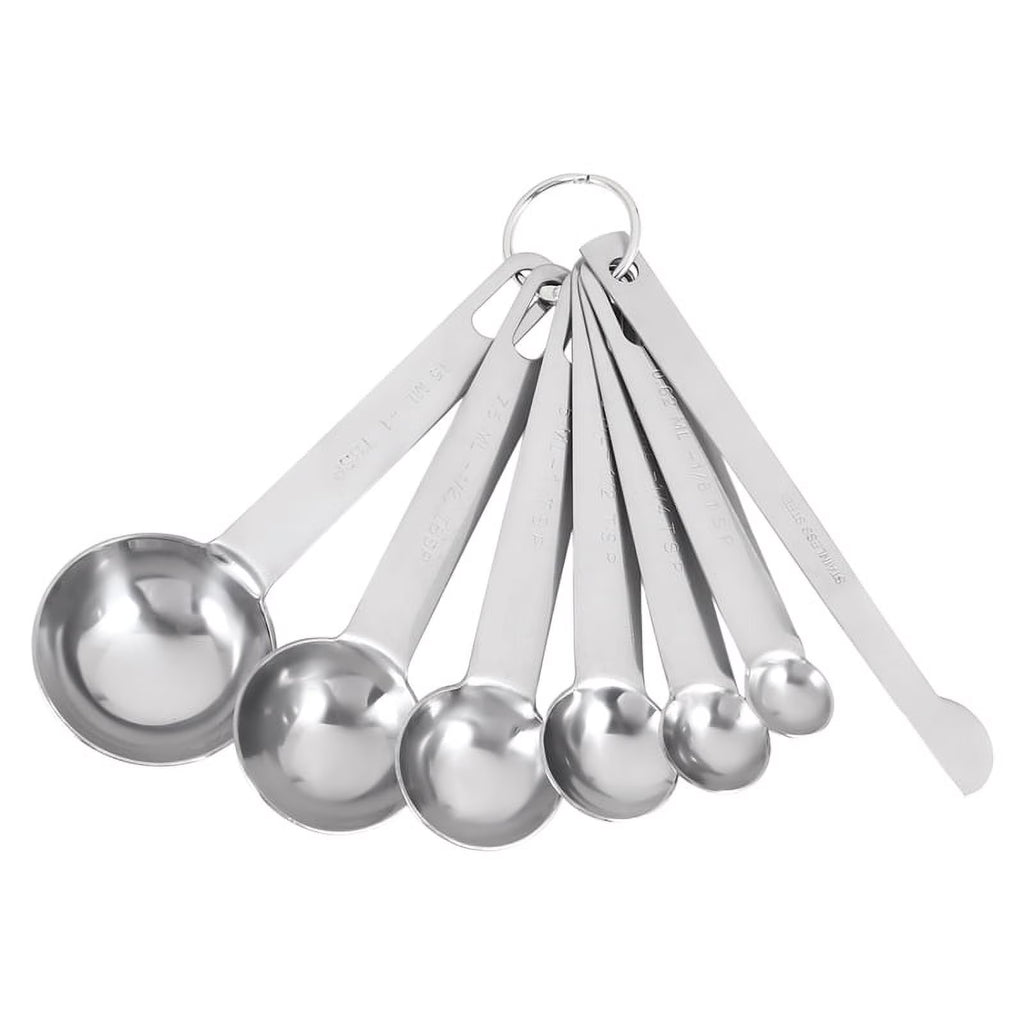 Stainless Steel Measuring Spoons Cups Set Small Tablespoon Teaspoons Set 6 with Bonus C4662 – Durable Stainless Steel Construction with Functional, Easy-Use Details