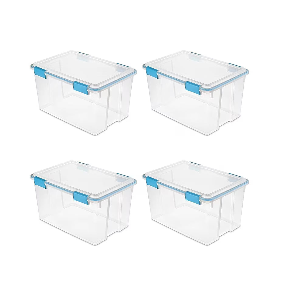 4-Pack 54 Qt Stackable Clear Storage Bins with Durable Latching Lids Space-Saving Sturdy Storage Box For Home Office Organization Clear Base and Lid – Stackable Organization with Functional, Easy-Use Details