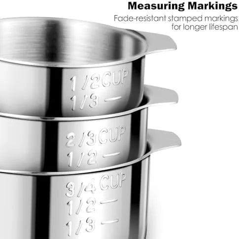 Measuring Cups 7PCS Stainless Steel Measuring Cups with a Storage Bag for Cooking & Baking Dishwasher Suitable – Durable Stainless Steel Construction with Functional, Easy-Use Details