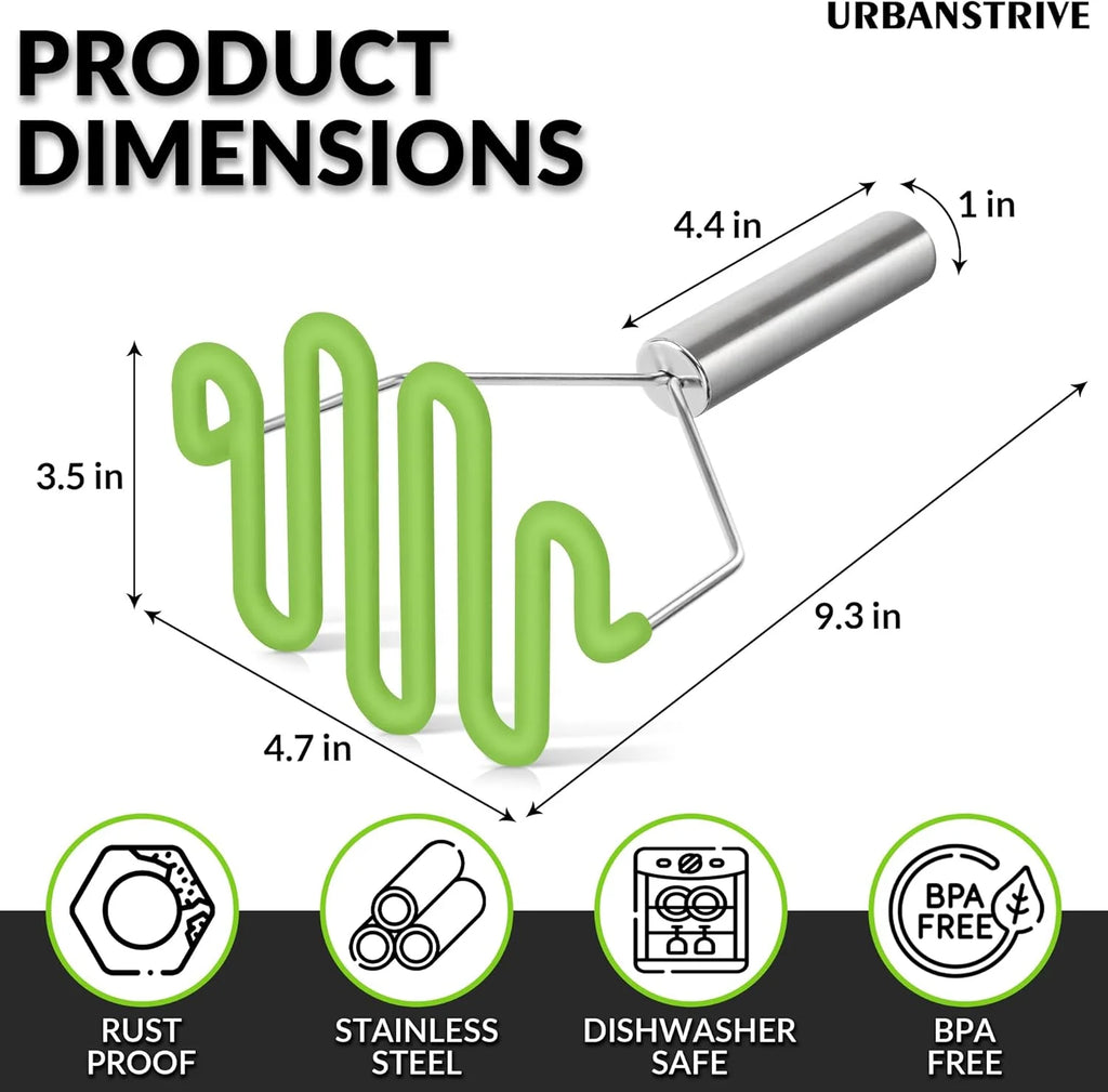 Non-Scratch Silicone Potato Masher Kitchen Tool Potatoes Masher Potato Masher Stainless Steel Wrapped In Well-crafted Silicone Potato Smasher – Durable Stainless Steel Construction with Functional, Easy-Use Details