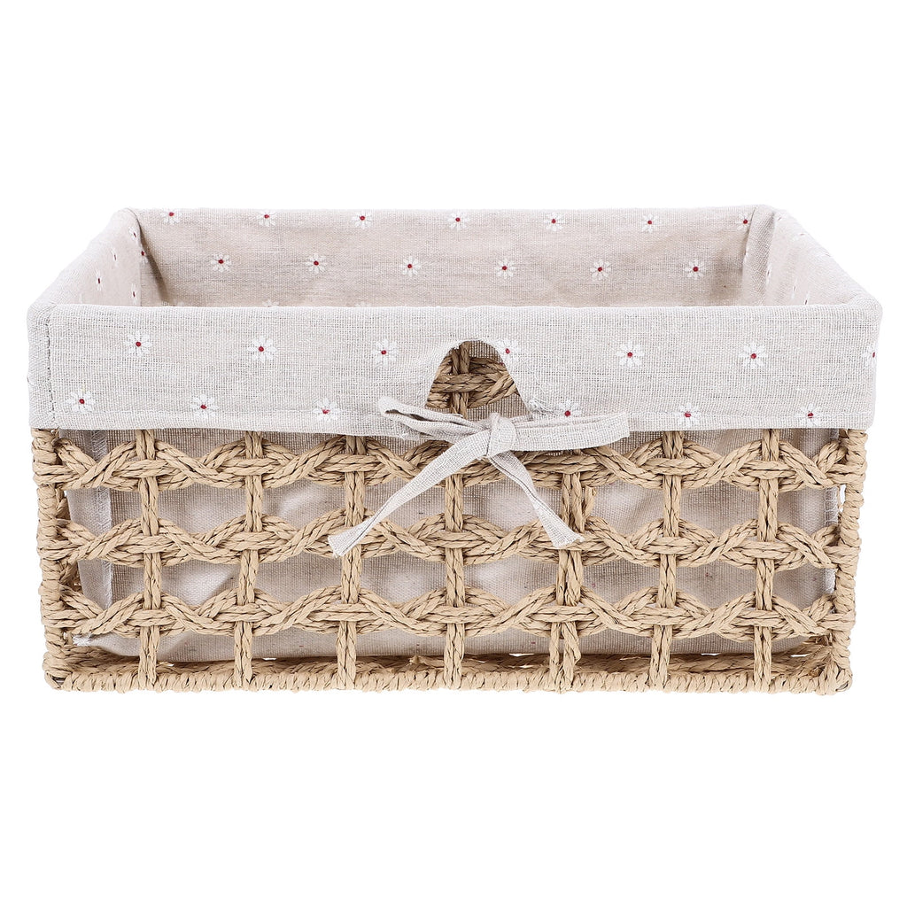Rustic Storage Bins Grass Basket Cube Boxes with Lids Fabric Toy Sundries – Multiroom Organization Format with Functional, Easy-Use Details