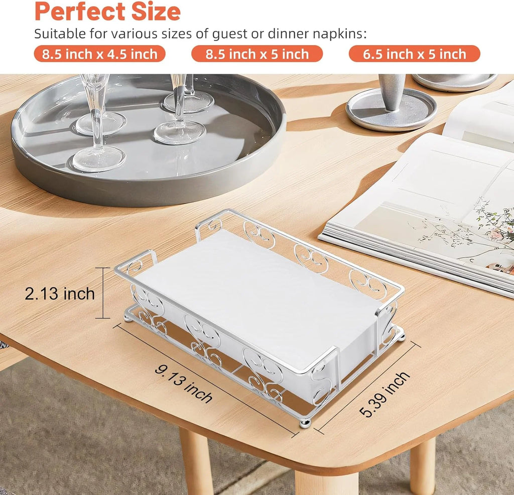 Napkin Holder & Guest Towel Tray - Stainless Steel Disposable Paper Towel Dispenser for Bathroom Table Kitchen Countertop Dinner Table Vanity – Durable Stainless Steel Construction with Functional, Easy-Use Details