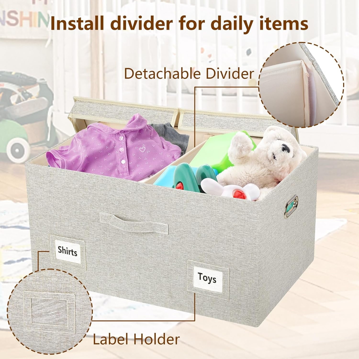 Large 17" 36 Quart Collapsible Stackable Storage Bins with Lids 3 Packs White Linen Fabric Closet Boxes with Lids Storage Cube Baskets Container Organizers for Bedroom Office(17 x12 x11) – Everyday Household Format with Functional, Easy-Use Details