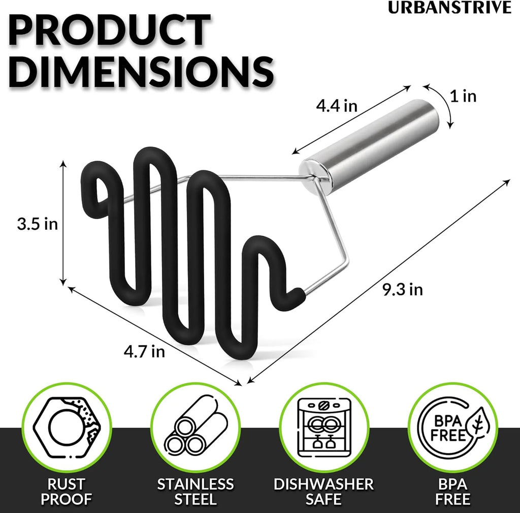 Non-Scratch Silicone Potato Masher Kitchen Tool Potatoes Masher Potato Masher Stainless Steel Wrapped In Well-crafted Silicone Potato Smasher Black – Durable Stainless Steel Construction with Functional, Easy-Use Details