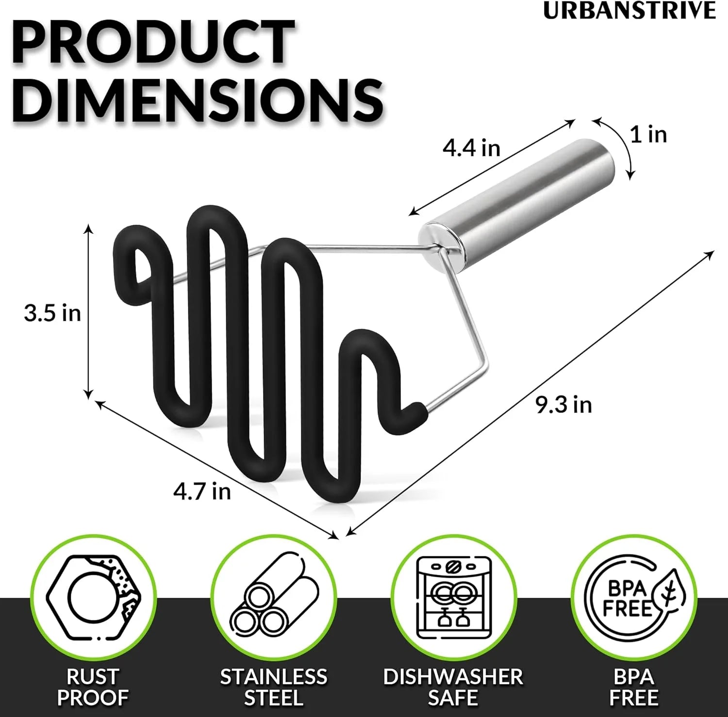 Non-Scratch Silicone Potato Masher Kitchen Tool Potatoes Masher Potato Masher Stainless Steel Wrapped In Well-crafted Silicone Potato Smasher Black – Durable Stainless Steel Construction with Functional, Easy-Use Details